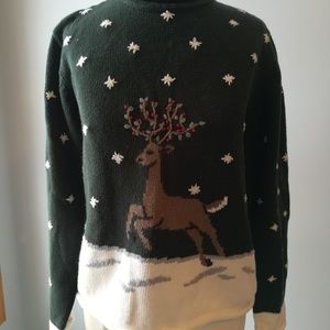 Hunter Green Reindeer Ugly Christmas Sweater Sz M